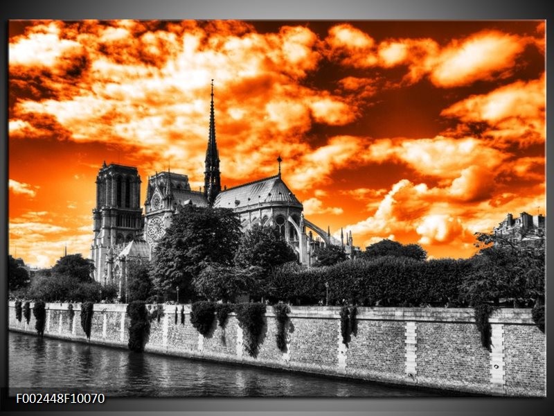 Glas schilderij Parijs | Oranje, Wit, Zwart