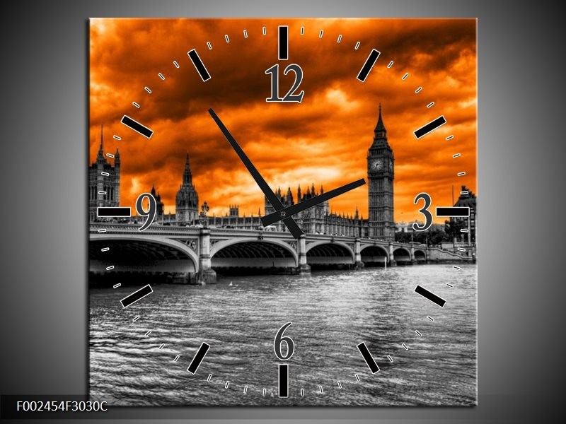 Wandklok op Canvas Londen | Kleur: Oranje, Grijs, Zwart | F002454C