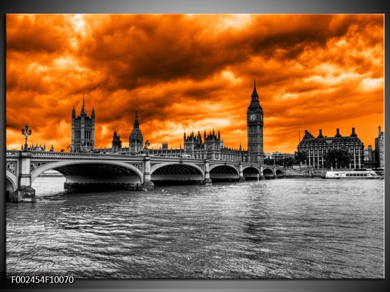 Glas schilderij Londen | Oranje, Grijs, Zwart