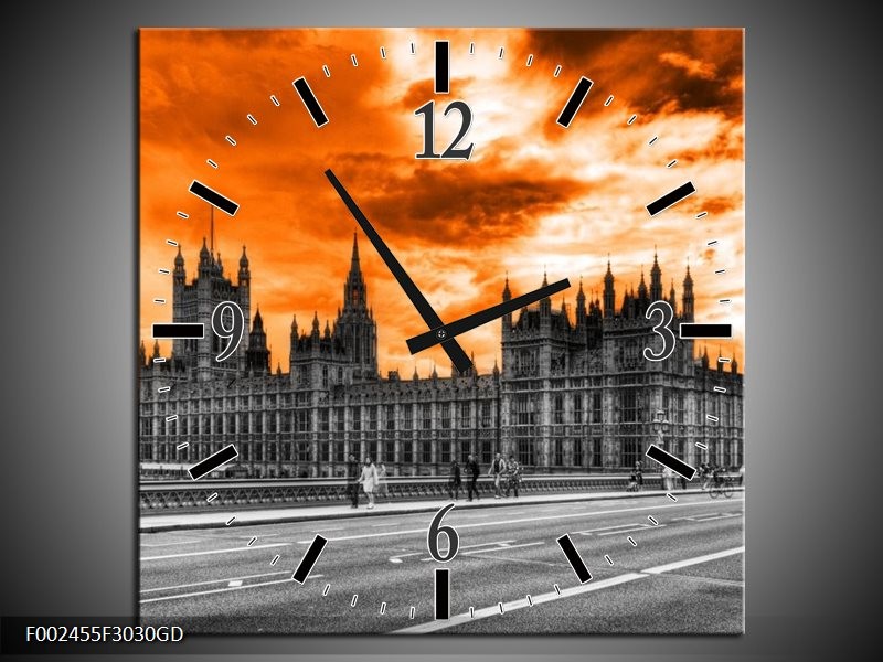 Wandklok op Glas Londen | Kleur: Oranje, Grijs, Zwart | F002455CGD