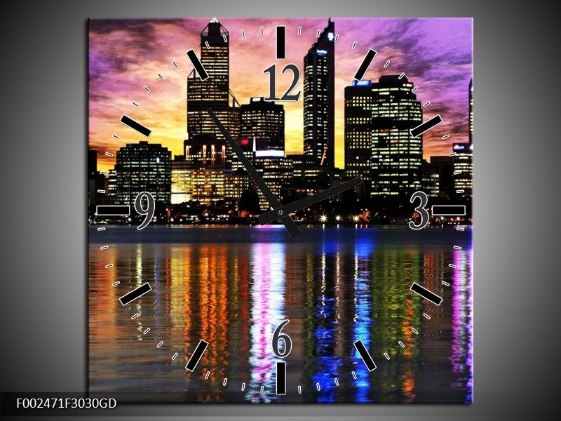 Wandklok op Glas Uitzicht | Kleur: Paars, Geel, Oranje | F002471CGD