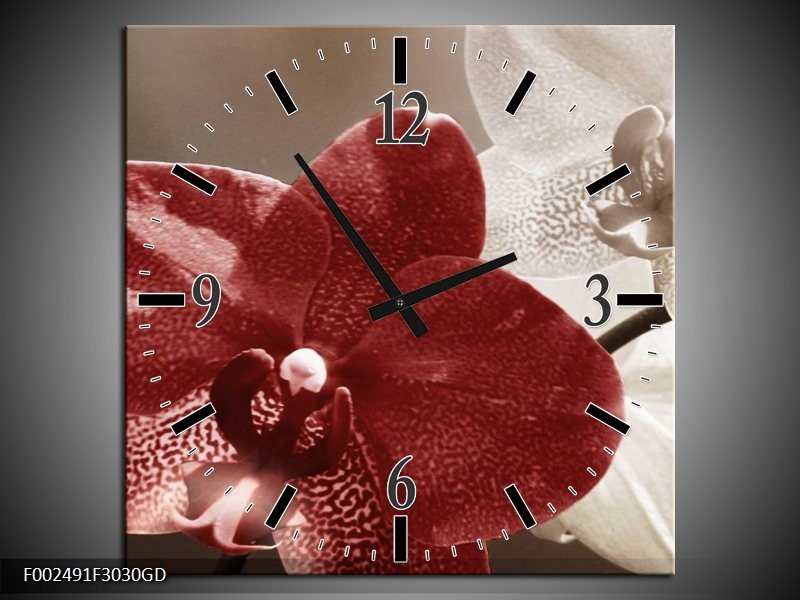 Wandklok op Glas Orchidee | Kleur: Bruin, Wit, Grijs | F002491CGD