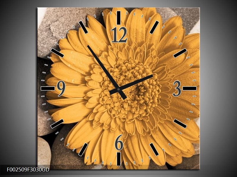 Wandklok op Glas Bloem | Kleur: Geel, Grijs, Wit | F002509CGD