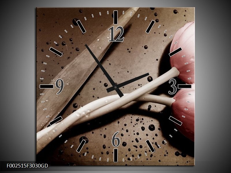 Wandklok op Glas Tulp | Kleur: Bruin, Grijs, Wit | F002515CGD