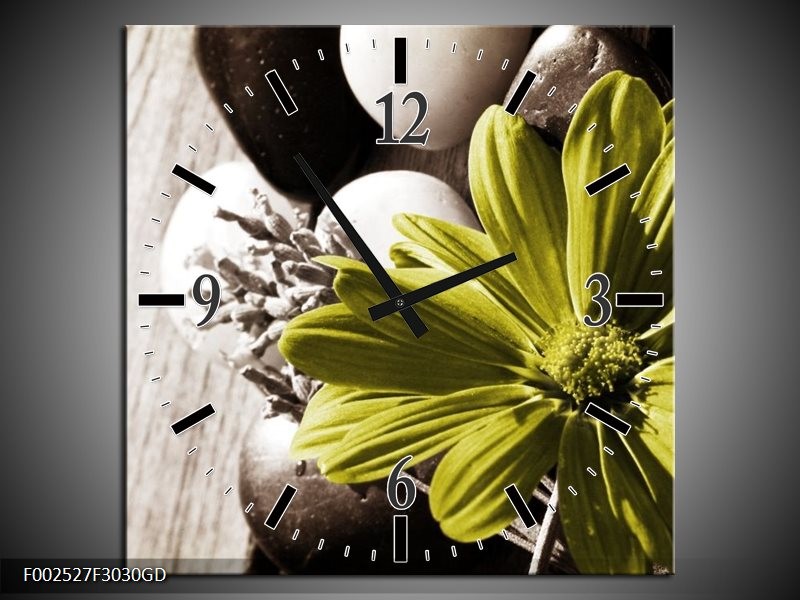 Wandklok op Glas Bloem | Kleur: Bruin, Groen | F002527CGD