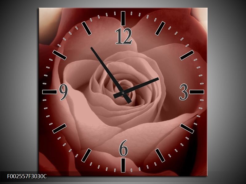 Wandklok op Canvas Roos | Kleur: Bruin, Wit, Zwart | F002557C