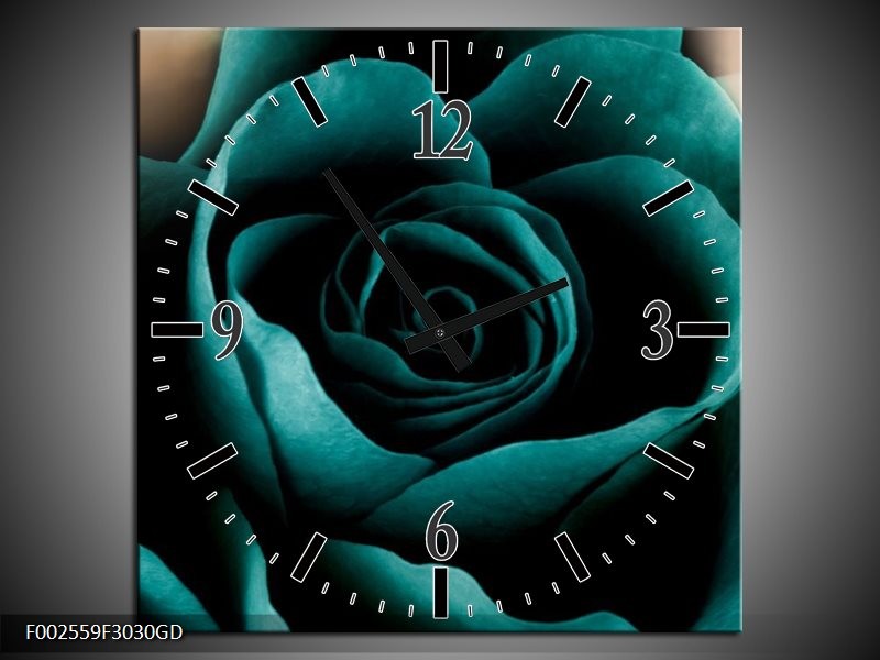 Wandklok op Glas Roos | Kleur: Blauw, Wit, Zwart | F002559CGD