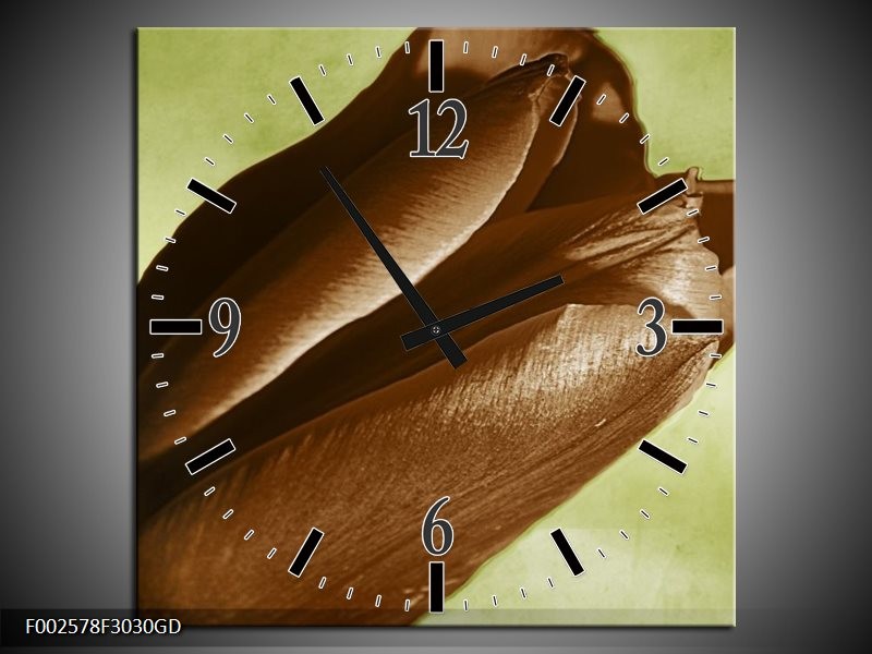Wandklok op Glas Tulp | Kleur: Bruin, Grijs, Zwart | F002578CGD
