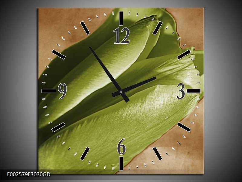 Wandklok op Glas Tulp | Kleur: Groen, Bruin, Zwart | F002579CGD