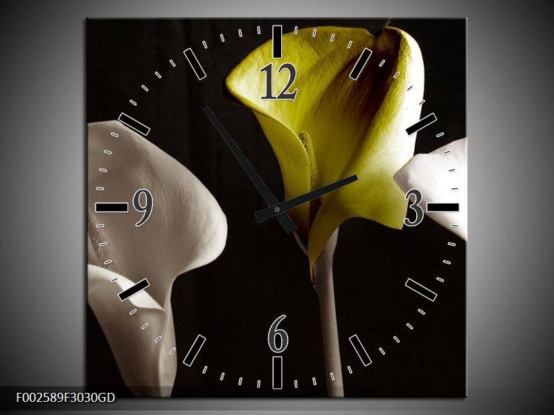 Wandklok op Glas Bloem | Kleur: Groen, Wit, Zwart | F002589CGD