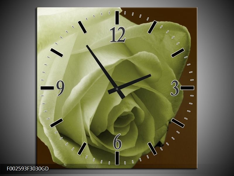 Wandklok op Glas Roos | Kleur: Groen, Wit, Bruin | F002593CGD