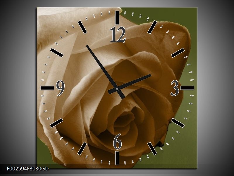 Wandklok op Glas Roos | Kleur: Bruin, Wit, Grijs | F002594CGD