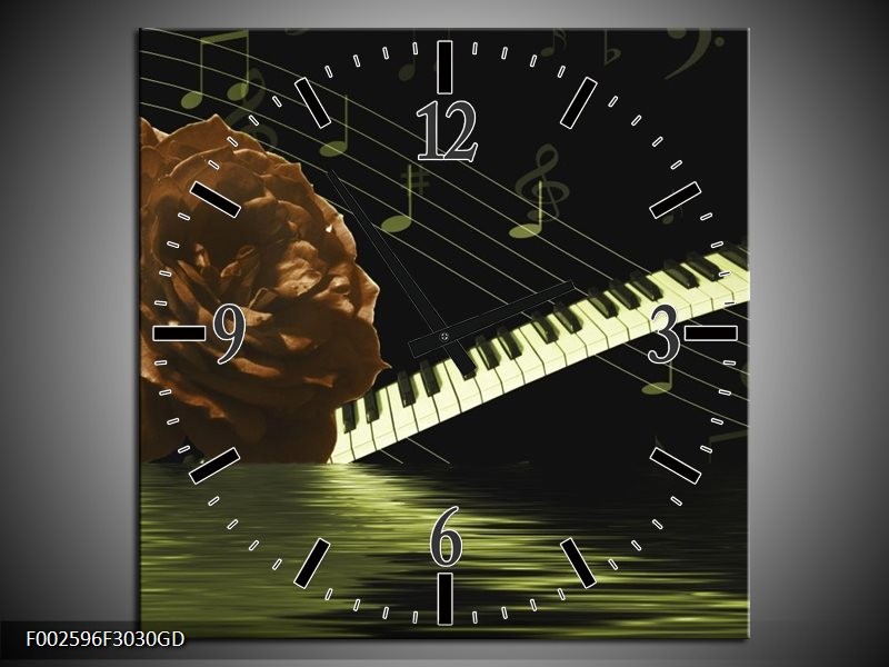 Wandklok op Glas Roos | Kleur: Groen, Bruin, Zwart | F002596CGD