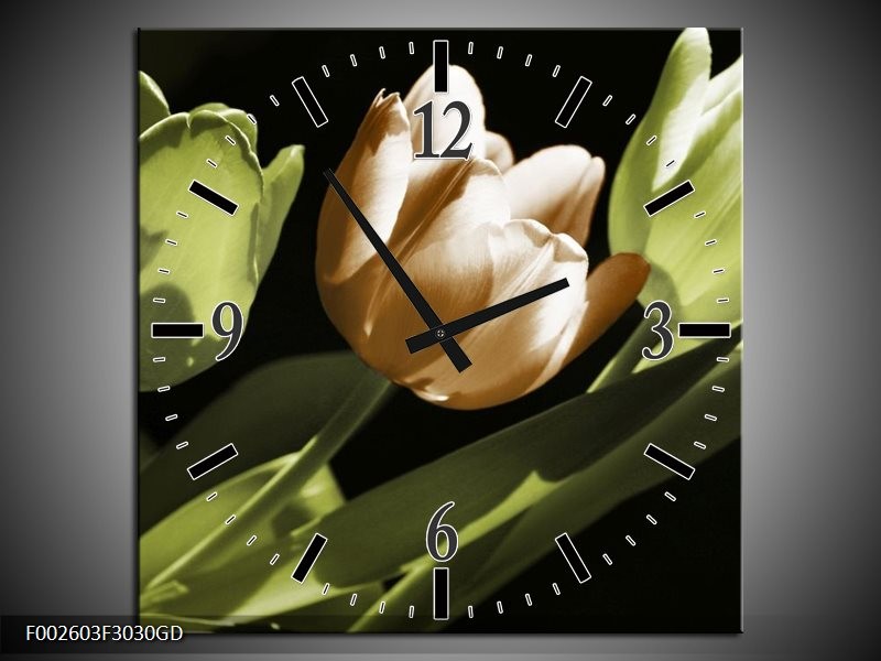 Wandklok op Glas Tulp | Kleur: Bruin, Groen, Zwart | F002603CGD