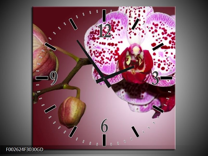 Wandklok op Glas Orchidee | Kleur: Paars, Wit | F002624CGD