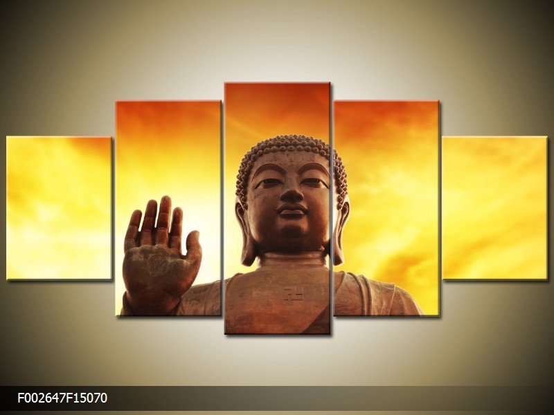 Canvas schilderij Boeddha | Geel, Bruin, Oranje | 150x70cm 5Luik