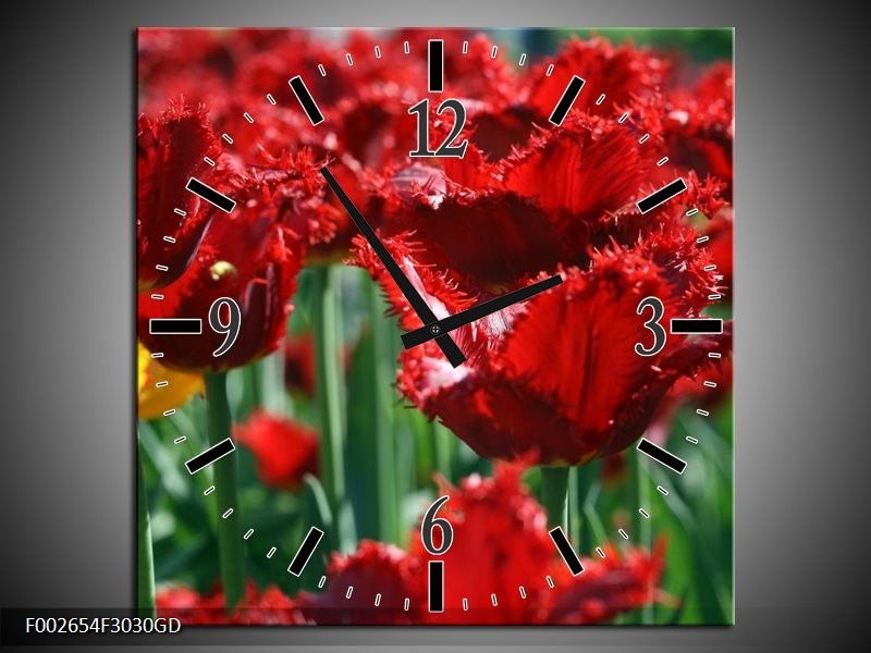 Wandklok op Glas Tulp | Kleur: Rood, Groen, Geel | F002654CGD