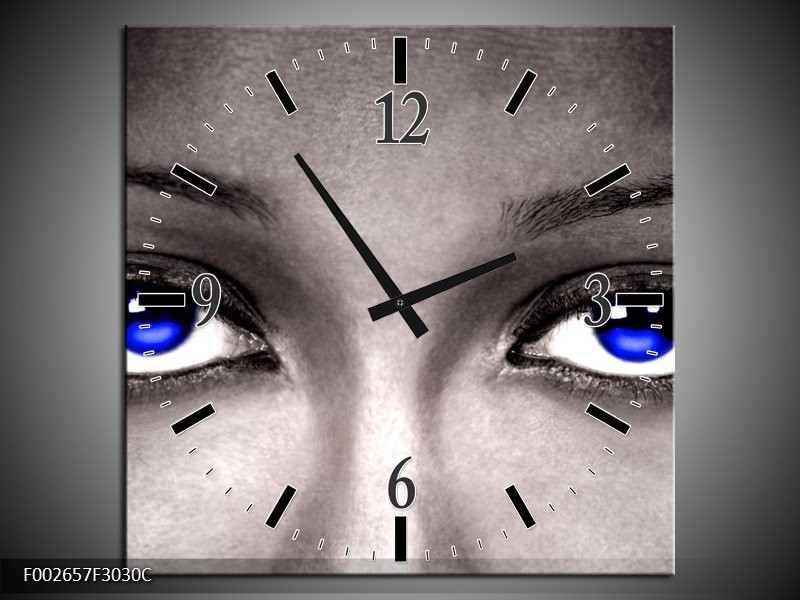Wandklok op Canvas Ogen | Kleur: Grijs, Zwart, Blauw | F002657C
