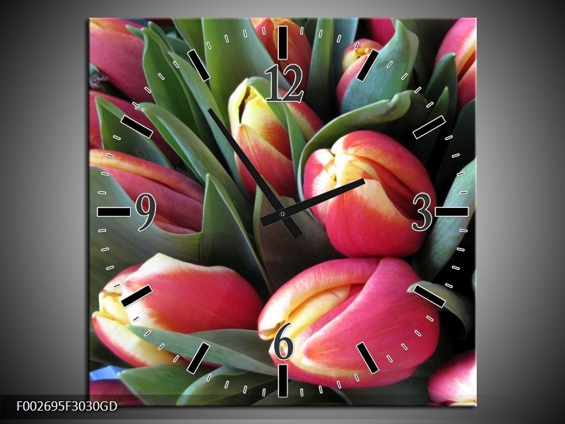 Wandklok op Glas Tulp | Kleur: Roze, Groen, Geel | F002695CGD