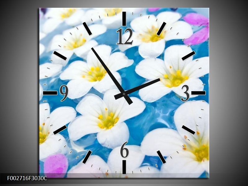 Wandklok op Canvas Bloemen | Kleur: Blauw, Wit, Geel | F002716C