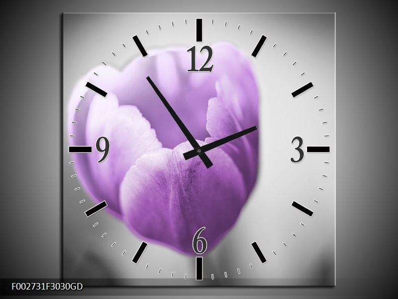 Wandklok op Glas Tulp | Kleur: Paars, Grijs, Wit | F002731CGD