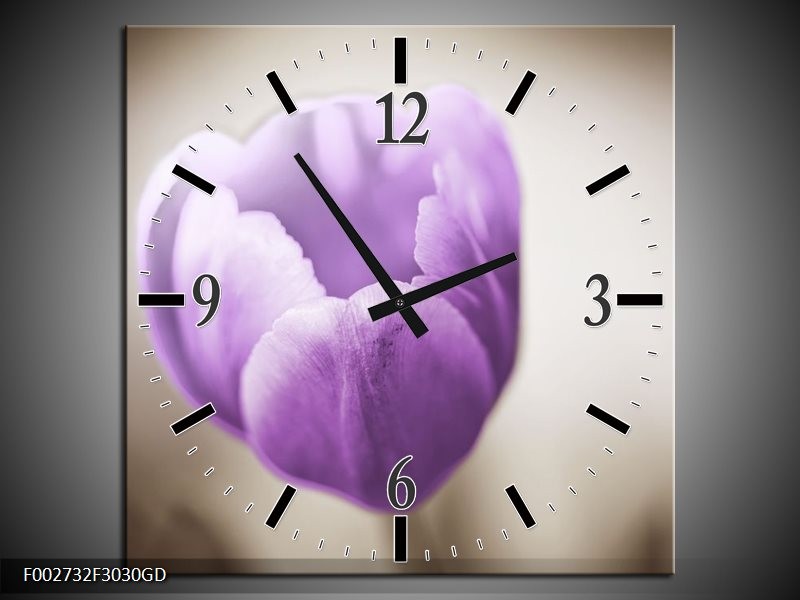 Wandklok op Glas Tulp | Kleur: Paars, Grijs, Wit | F002732CGD
