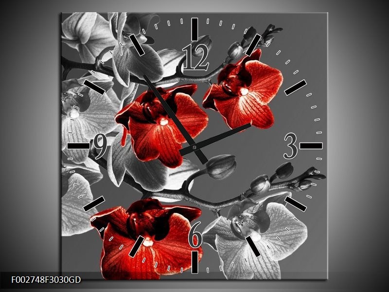 Wandklok op Glas Orchidee | Kleur: Zwart, Rood, Grijs | F002748CGD