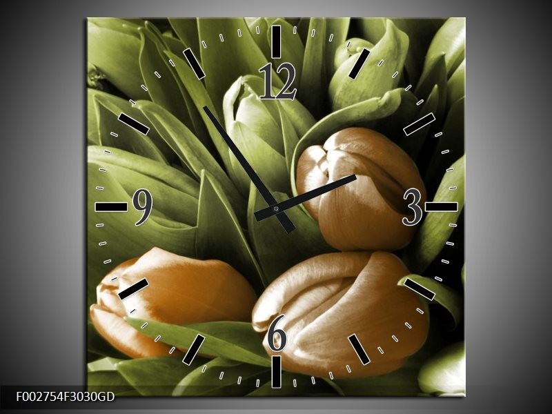 Wandklok op Glas Orchidee | Kleur: Bruin, Groen, Zwart | F002754CGD