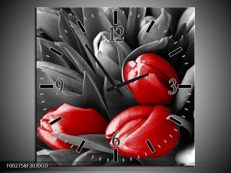 Wandklok op Glas Orchidee | Kleur: Grijs, Rood, Zwart | F002758CGD