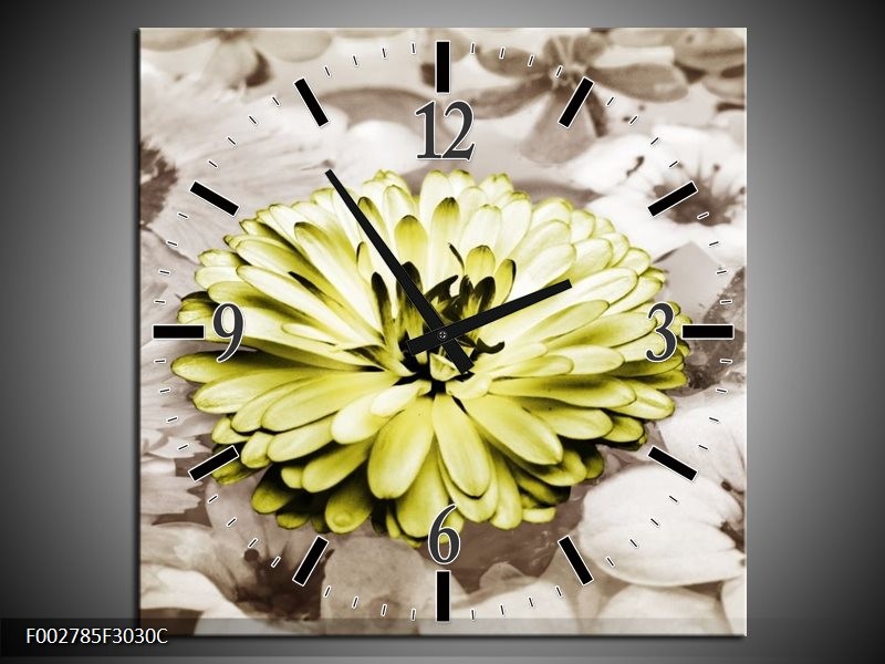 Wandklok op Canvas Gerbera | Kleur: Groen, Sepia | F002785C