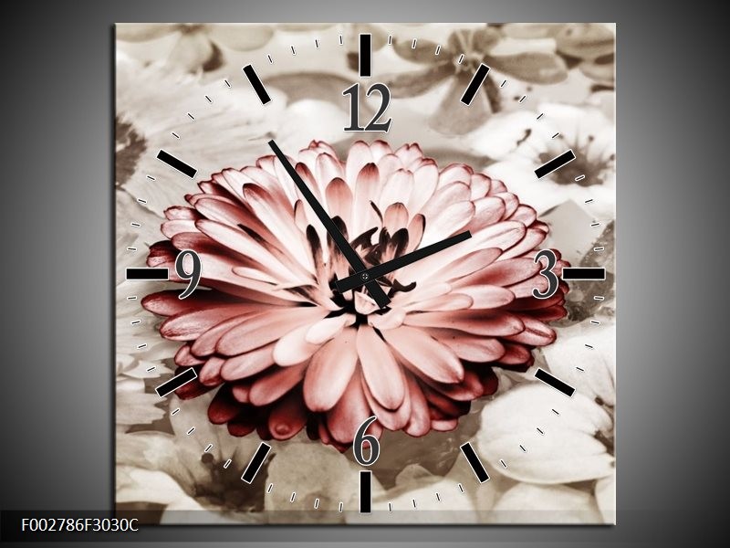 Wandklok op Canvas Gerbera | Kleur: Sepia, Bruin, Rood | F002786C