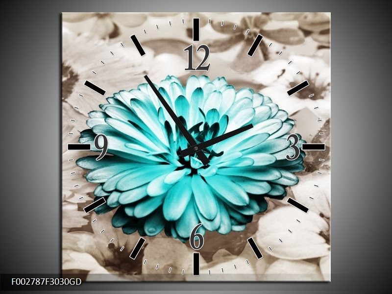Wandklok op Glas Gerbera | Kleur: Sepia, Groen | F002787CGD