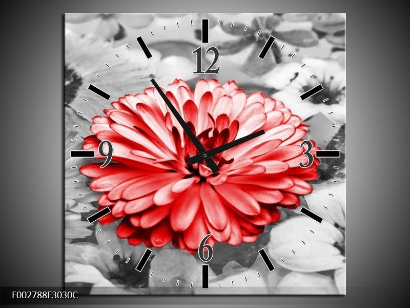 Wandklok op Canvas Gerbera | Kleur: Grijs, Rood | F002788C