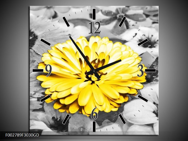 Wandklok op Glas Gerbera | Kleur: Geel, Zwart | F002789CGD