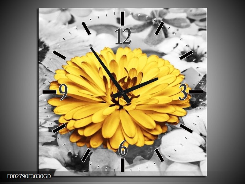 Wandklok op Glas Bloem | Kleur: Geel, Grijs | F002790CGD