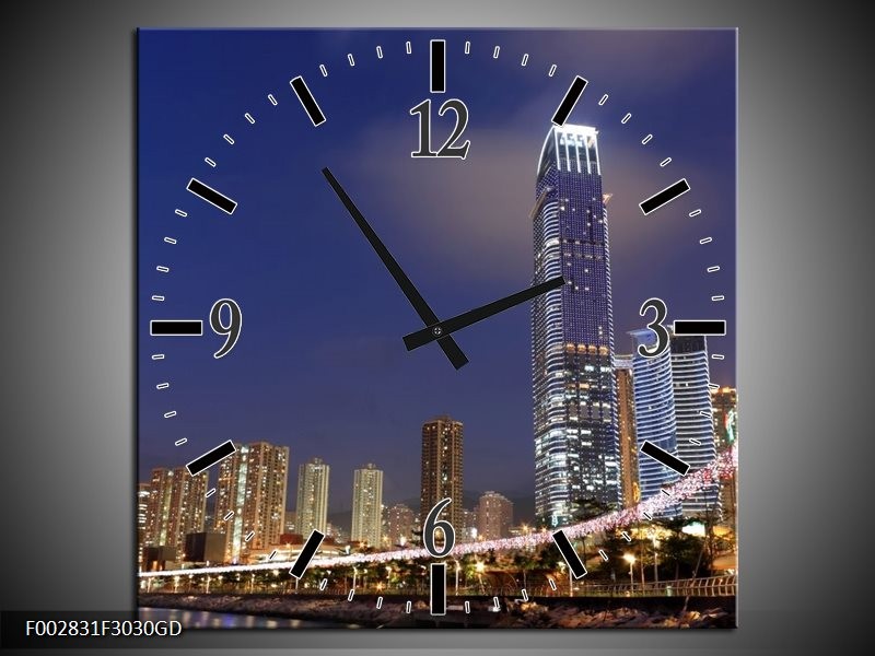 Wandklok op Glas Steden | Kleur: Grijs, Wit, Blauw | F002831CGD