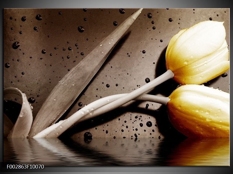 Glas schilderij Tulpen | Geel, Bruin