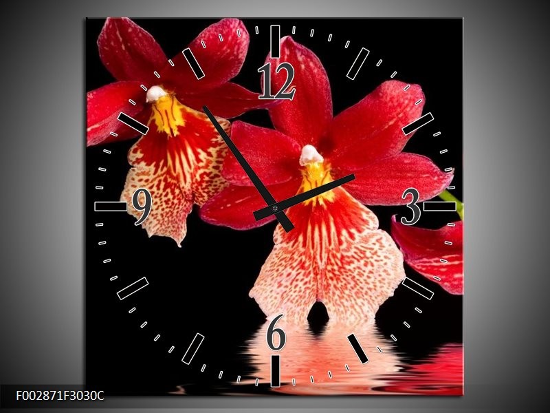Wandklok op Canvas Orchidee | Kleur: Rood, Zwart, Wit | F002871C