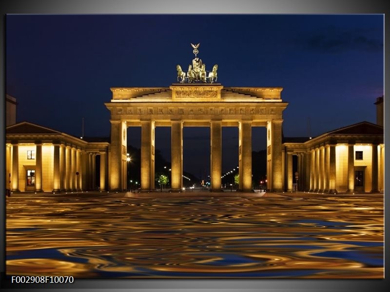 Glas schilderij Berlijn | Geel, Bruin, Zwart