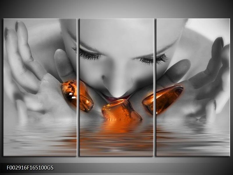 Glas schilderij Gezicht | Oranje, Grijs | 165x100cm 3Luik