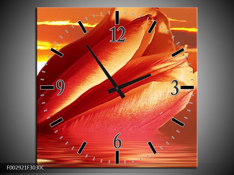 Wandklok op Canvas Tulpen | Kleur: Rood, Oranje, Geel | F002921C