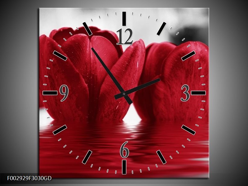 Wandklok op Glas Tulpen | Kleur: Zwart, Rood, Grijs | F002929CGD