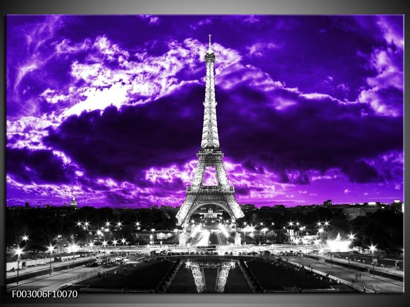 Glas schilderij Eiffeltoren | Grijs, Paars, Zwart