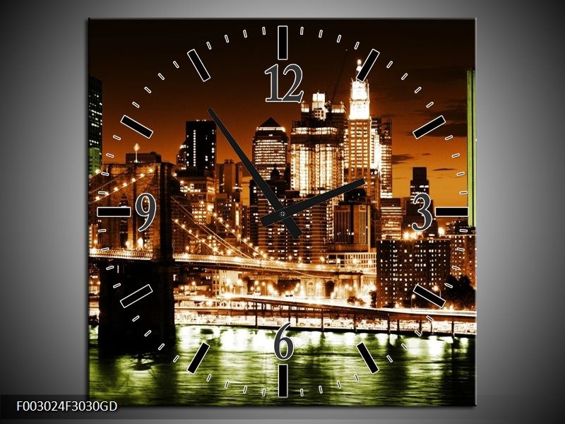 Wandklok op Glas Steden | Kleur: Groen, Bruin, Wit | F003024CGD