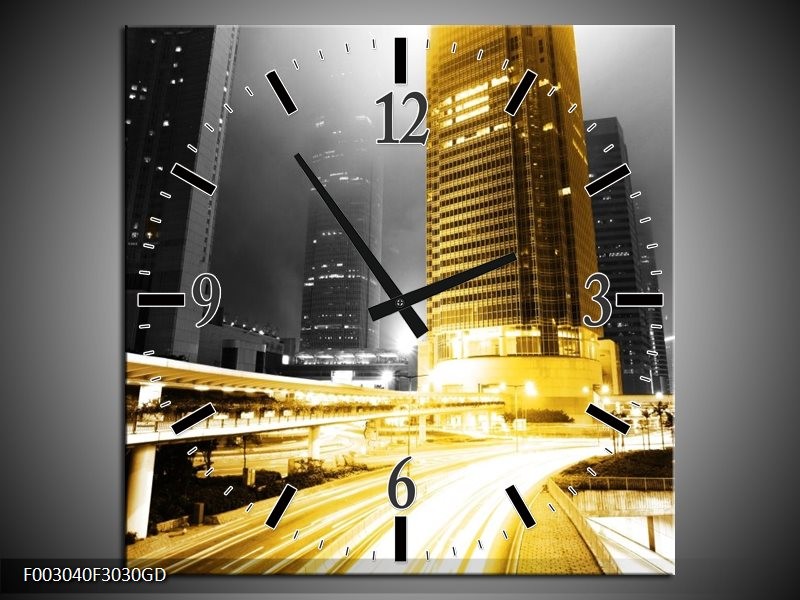 Wandklok op Glas Steden | Kleur: Geel, Grijs, Zwart | F003040CGD