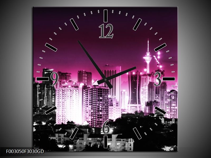 Wandklok op Glas Nacht | Kleur: Paars, Roze, Zwart | F003050CGD