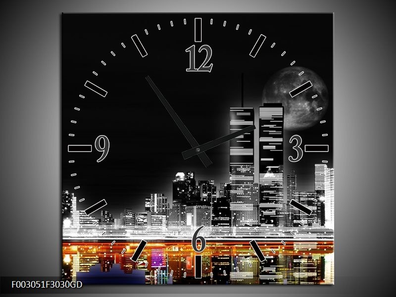 Wandklok op Glas Nacht | Kleur: Grijs, Zwart, Oranje | F003051CGD