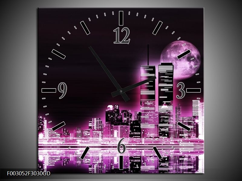 Wandklok op Glas Nacht | Kleur: Paars, Zwart | F003052CGD