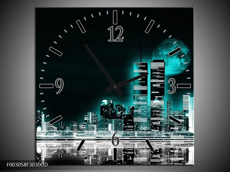 Wandklok op Glas Nacht | Kleur: Groen, Zwart, Grijs | F003058CGD