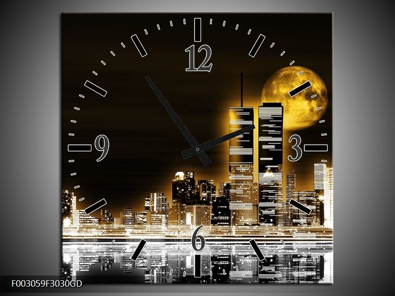 Wandklok op Glas Nacht | Kleur: Geel, Bruin, Zwart | F003059CGD